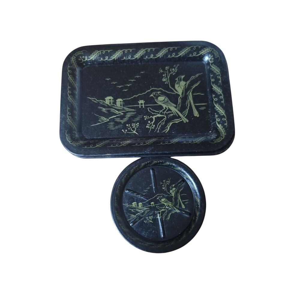 Vintage Metal Toleware Snack Trays/Tip Trays and Coasters30
